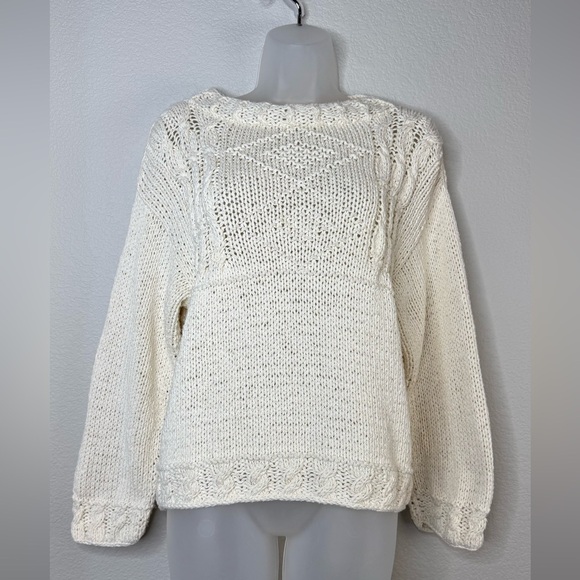 Vintage 80's Chunky Cotton‎ Cable Knit Sweater Women's Size Medium Cottagecore - Picture 1 of 6